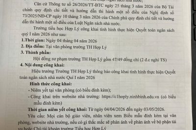 THÔNG BÁO CÔNG KHAI THỰC HIỆN QUYẾT TOÁN NSNN QUÝ 1 NĂM 2026